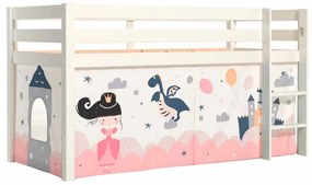 Cama alta de Criança PINO 90 x 200 cm + estrado + escada + cortina Princesa Branca
