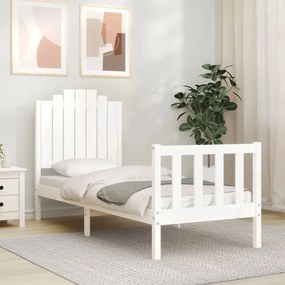 Estrutura cama de solteiro c/ cabeceira madeira maciça branco