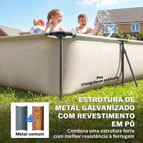Piscina Desmontável Tubular 394,5x208,3x80,5 cm 6075 L Retangular com Estrutura Metálica para 4-6 Pessoas Cinza