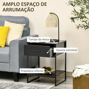 Mesa de Cabeceira Mesa Auxiliar com 1 Gaveta e Prateleira de Armazenamento Estilo Moderno para Quarto 45x40x60cm Preto