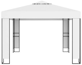 Gazebo com toldo duplo e cordões de luzes LED 3x3 m branco
