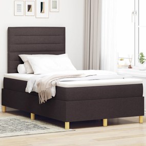 Cama Box com Colchão &amp; LED Castanho Escuro 120x190 cm Tecido