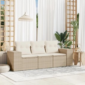 vidaXL 3 pcs conjunto de sofás p/ jardim com almofadões vime PE bege