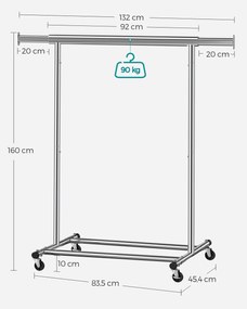 Guarda de estilo industrial extensivel com Rodas (92-132) x 45,4 x 160 cm Prata