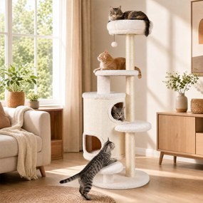 Árvore para Gatos, 60 x 60 x 150 cm, Casa Dupla, Branco