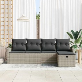vidaXL Conjunto de Sofá de Jardim de 5 Peças com Almofadas Cinza Claro de Rattan Poly