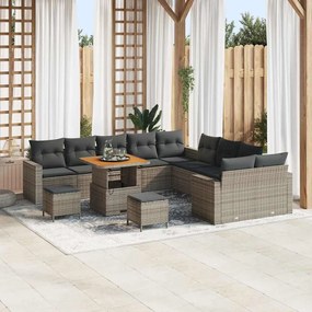 Conjunto de Sofá de Jardim vidaXL com Almofadas Cinza Polirattan Acácia