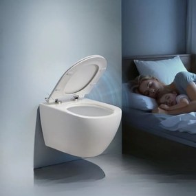 Assento de sanita em forma de D 43 x 35,7 cm (C x L), curto, com sistema de descida suave e fácil remoção, branco