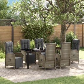 vidaXL Conjunto de Mobiliário para Jantar de Jardim com Almofadas Cinza Rattan Poliéster