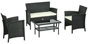 Conjunto de Jardim de Vime Sintético Conjunto de 4 Peças Móveis de Jar