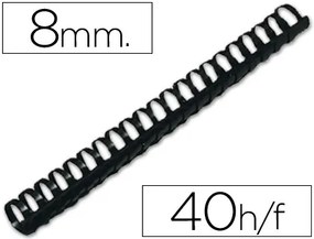 Espiral Q-Connect Redonda 8 mm Plástico Preto Capacidade 40 Folhas Caixa de 100 Unidades