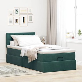 Estrutura de cama otomana colchão 90x200 cm veludo verde escuro