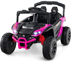 Carro elétrico infantil de 12 V, com comando à distância, 3 velocidades, luzes LED, música, buzina, veículo a bateria para crianças, Rosa