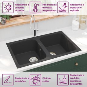 Pia de Cozinha Preta 760x480x184 mm Granito
