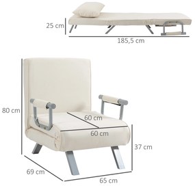 Sofá Cama Individual Sofá Cama Individual Sofá Reclinável com Almofada para Sala Quarto Carga 100 kg 65x69x80 cm Creme