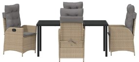 conjunto de jantar de jardim de 5 peças com almofadas bege em rattan d