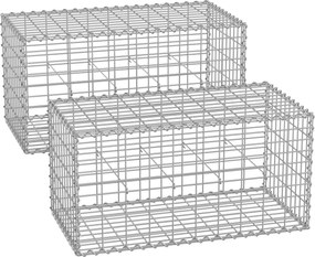 Conjunto de 2 unidades de cesto gabião 100 x 50 x 50 cm prateado