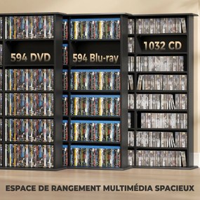 Móvel de arrumação 145 (L) x 24 (P) x 126,3 (A) cm para 1032 CDs / 594 DVDs, estante multimédia, 24 compartimentos e 18 prateleiras ajustáveis, preto