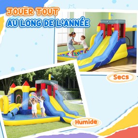 Castelo insuflável com soprador 620C x 320L x 220A cm, parque aquático, escorregas, trampolim, parede de escalada, canhão e cesto de basquetebol multi