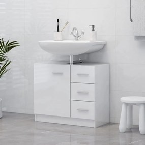 Armário de lavatório 63x30x54 cm contraplacado branco brilhante