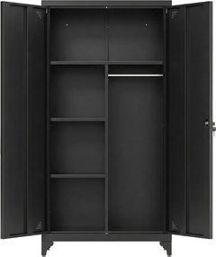 Armário cacifo metálico com varão para pendurar roupa, 2 portas, 5 compartimentos 80 x 40 x 165 cm Preto