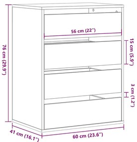 Cómoda com 4 Gavetas - 60x41x76 cm - derivados de madeira - preto