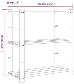 Unidade arrumação 3 prateleiras 80x38x90 cm pinho maciço cinza