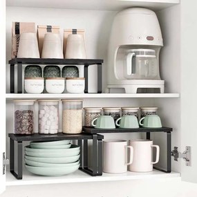 Conjunto de 3 prateleiras  cozinha para especiarias empilháveis e extensíveis, cinzento antracite-preto