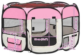 Parque dobrável p/ cão c/ saco de transporte 110x110x58cm rosa