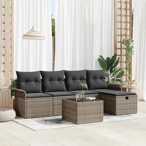 vidaXL Conjunto de Sofá de Jardim de 6 Peças com Almofadas Cinza Vime Poliéster