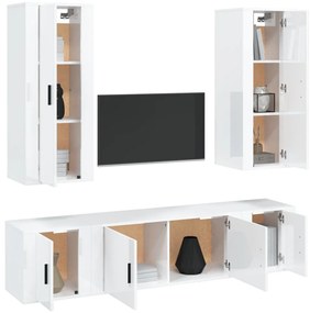 5 pcs conjunto móveis de TV madeira processada branco brilhante
