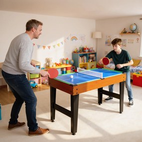Mesa Multijogos 5 em 1 Mesa de Jogo com Matraquilho Bilhar Ping-Pong Hóquei e Basquetebol 134x108x144 cm Madeira e Preto