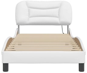 Estrutura de cama c/ luzes LED 90x190cm couro artificial branco