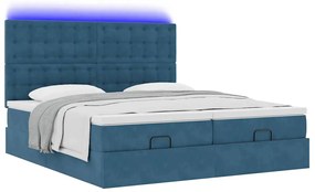 Estrutura cama otomana colchões 180x200 cm veludo azul escuro