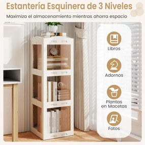 Estante com base giratória giratória 360° com 3 níveis em Plástico dobrável 36,5 x 36 x 108 cm com prateleiras Branca