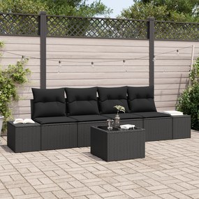 vidaXL Conjunto de Sofá de Jardim de 5 Peças com Almofadas Preto Polirattan