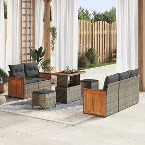 Conjunto de Sofá de Jardim vidaXL com 8 Peças e Almofadas em Cinza Rattan Poliéster Acácia
