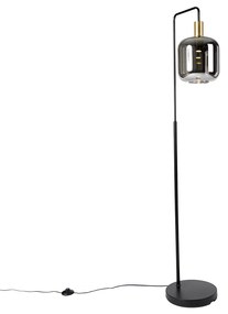 Candeeiro de pé preto com dourado e vidro fumê incl. PUCC - Zuzanna
