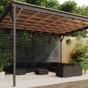 vidaXL 12 pcs conjunto lounge de jardim c/ almofadões vime PE preto