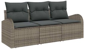 Conjunto de Sofá de Jardim vidaXL 3 Peças com Almofadas Cinza Polirata