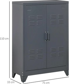Armário de Metal de Armazenamento com Dupla Porta 2 Prateleiras com Altura Ajustável Armário Multiúso para Escritório Dormitório Garagem 75x33x110cm C