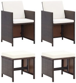 vidaXL 4 pcs conjunto de cadeiras e bancos de jardim vime PE castanho