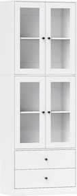 HOMCOM Armário de Cozinha Alto Móvel Auxiliar de Cozinha com 4 Portas de Vidro 2 Gavetas Prateleiras Ajustáveis 59x30x170 cm Branco | Aosom Portugal