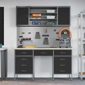 Conjunto de Armário e Painel de Ferramentas de 7 Peças vidaXL Preto em MDF e Metal
