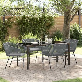 vidaXL Conjunto de Jantar de Jardim 5 Peças com Almofadas Cinza em Rattan