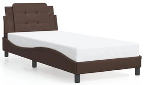 Estrutura cama c/ luzes LED 100x200cm couro artificial castanho