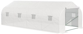 Outsunny Estufa Tipo Túnel de Jardim 600x300x200cm para Cultivo de Plantas Verduras com 8 Janelas e Porta Enroláveis com Zíper Aço Branco