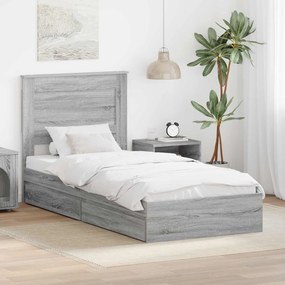 vidaXL Cama com Armazenamento com cabeceira Cinza Sonoma 75 x 190 cm