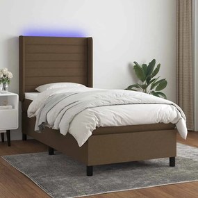 vidaXL Cama box spring c/ colchão/LED 90x200 cm tecido castanho-escuro