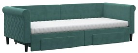 Sofá-cama c/ gavetão e gavetas 80x200cm veludo verde-escuro